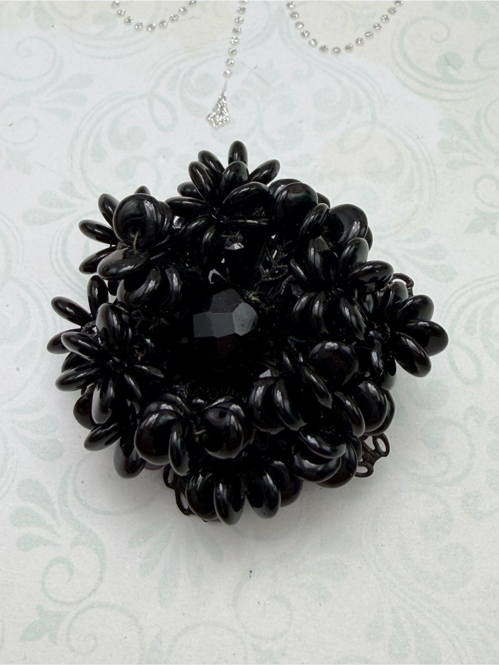 🐈⬛🐈⬛50%off Vintage Miriam Haskell Black Beaded Floral Brooch #cz517